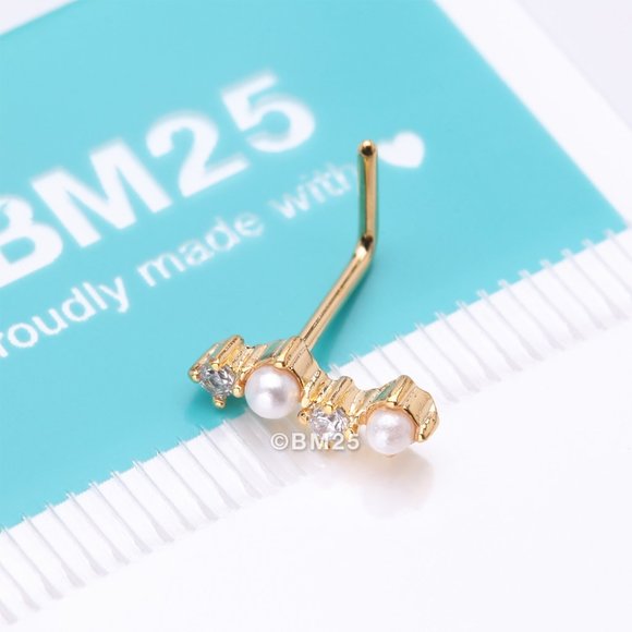 Golden Brilliant Sparkle ZigZag Pearlescent Multi-Gem L-Shaped Nose Ring - Picture 1 of 4
